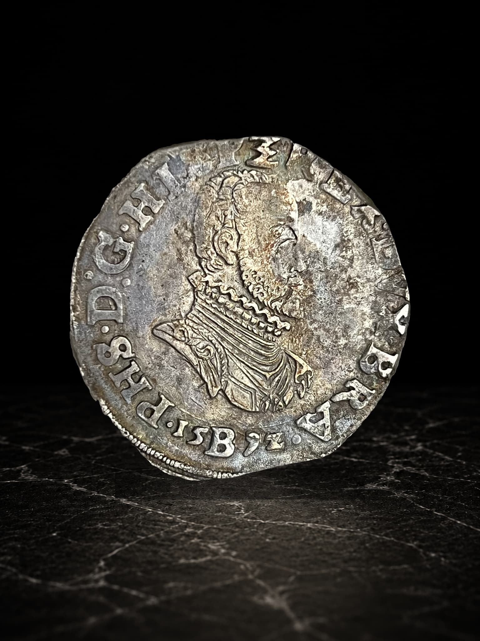 Philipsdaalder-Philip II Brussels Mint 1592 Silver