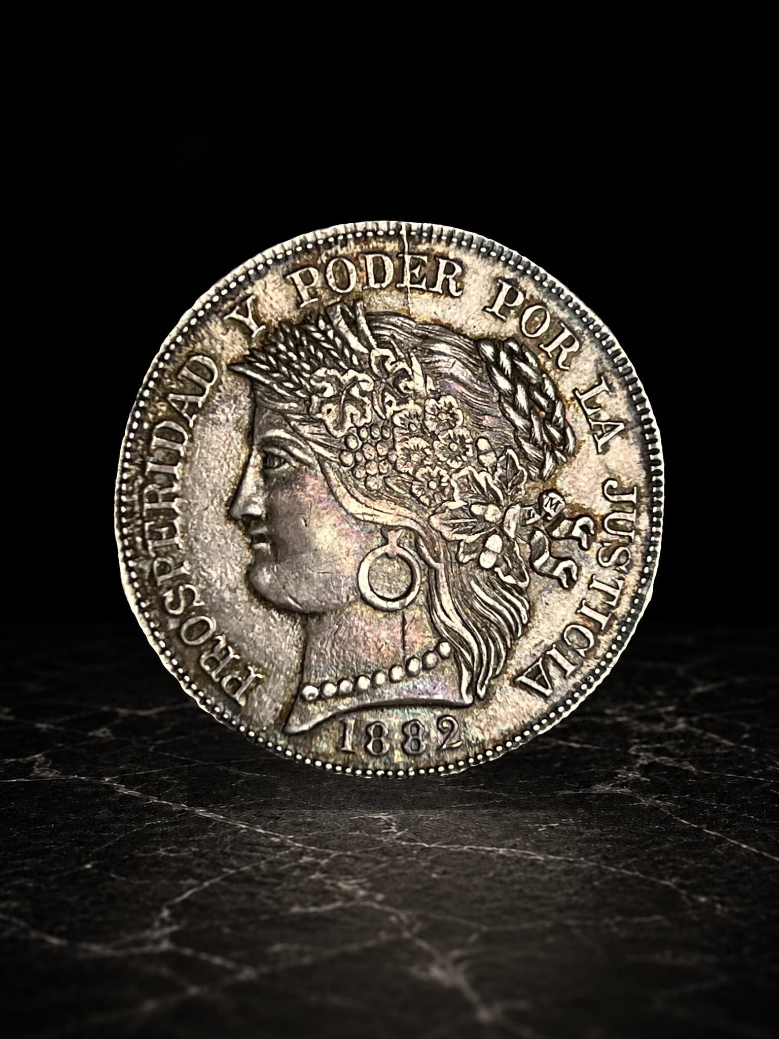 5 Pesetas- Ayacucho Mint 1882 Silver