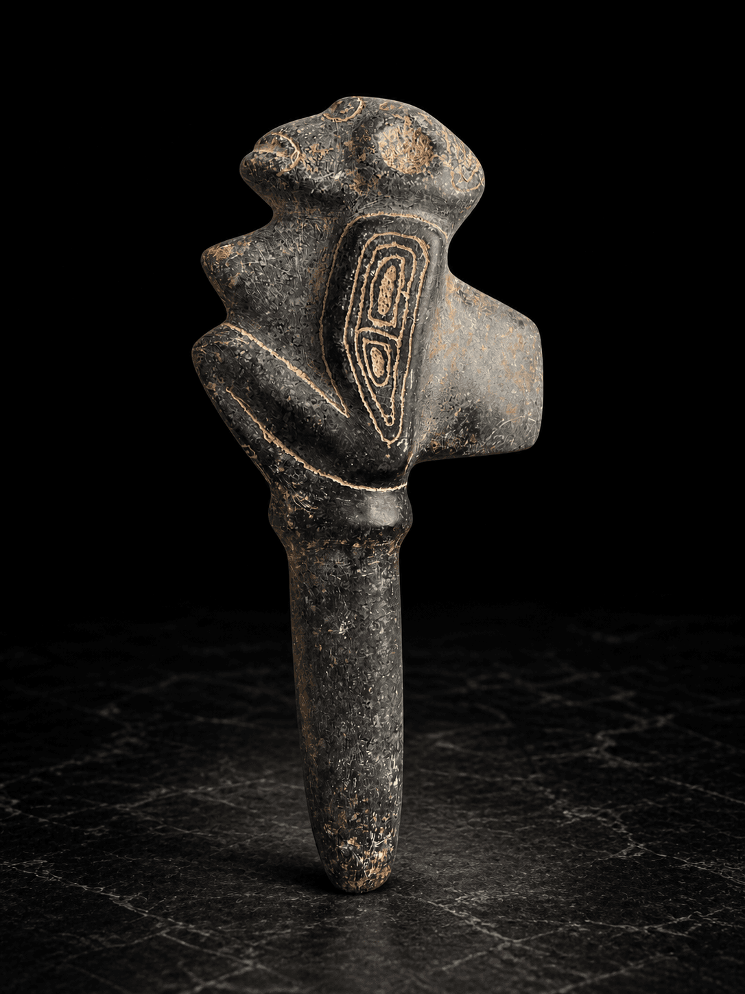 Ceremonial Axe with Stylized Simian Figure